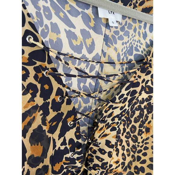 LPA Gerry Top Blouson Sleeves Lillia Leo Leopard Animal Print Party Sexy Sheer S - Picture 10 of 12